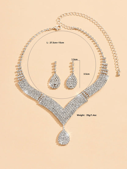 Rhinestone Teardrop Jewelry Set Necklace Earrings Wedding Bridal