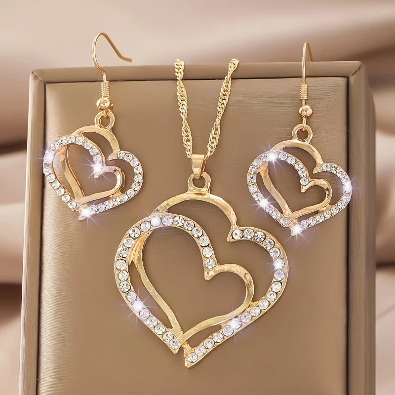 Double Heart Pendant Jewelry Set: A Symbol Of Eternal Connection goobingoo