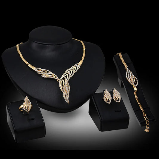 Luxury Metal Jewelry Set Necklace Earrings Bracelet Ring