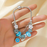 Glass Pearl Bead Bracelet — Retro Floral Charm Design
