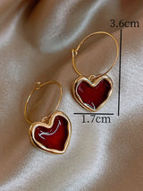 Wine Red Heart Earrings Romantic Statement Jewelry