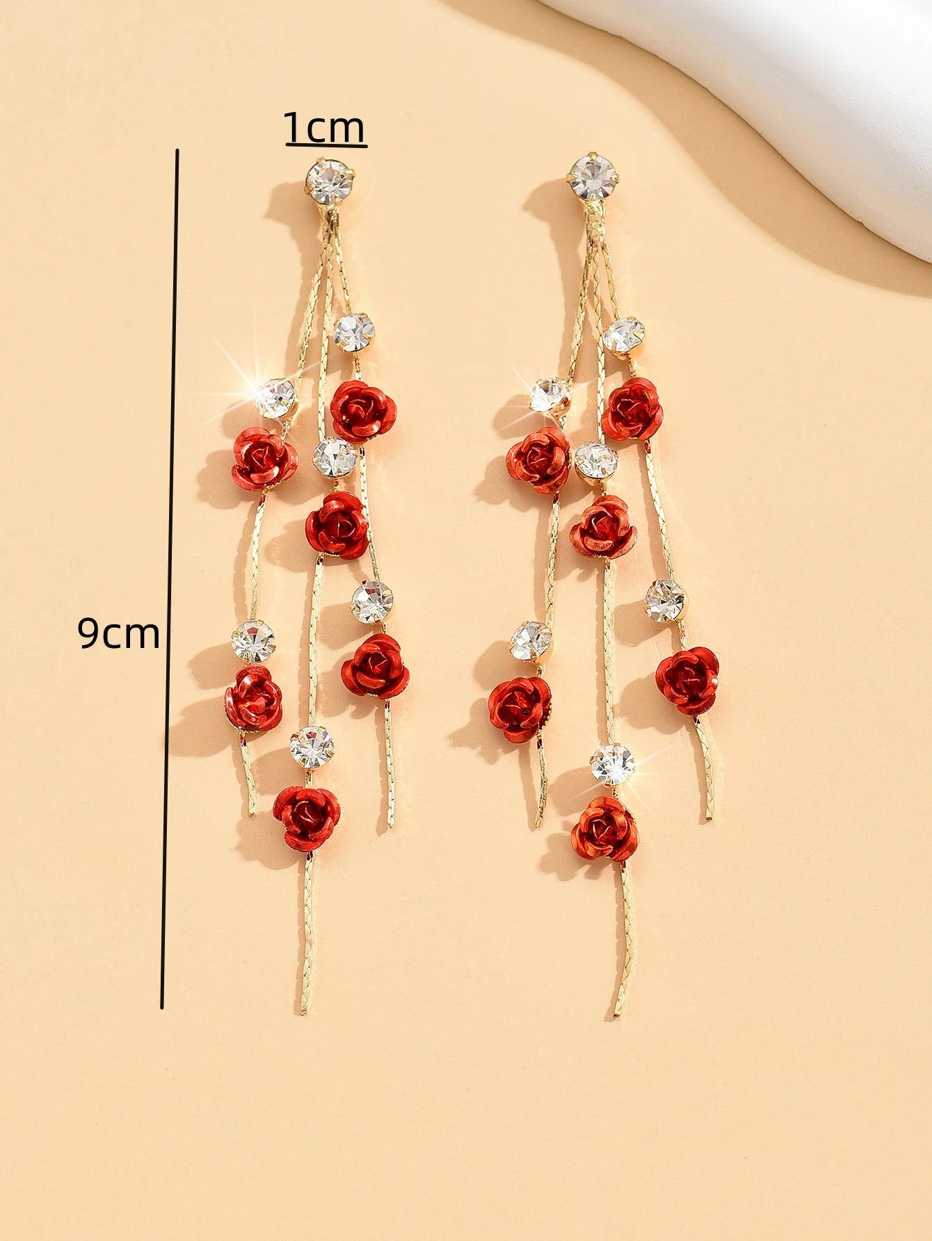 Vintage Rose Drop Earrings Long Diamond Elegant Jewelry