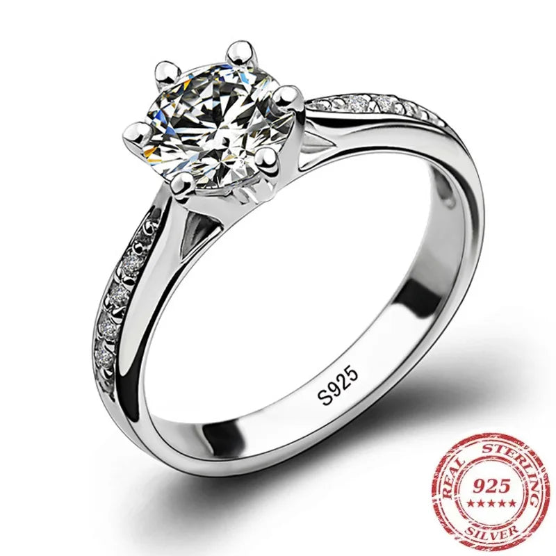 925 Sterling Silver Six Claw Moissanite Style Ring for Women
