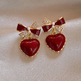 Wine Red Heart Earrings Romantic Statement Jewelry