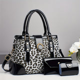 3pcs Women’s Handbag Set – Large Capacity Leopard Print Bags with Adjustable Crossbody & One-Shoulder Straps, Work, Party & Christmas Gift Set