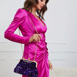 Purple Sequin Evening Clutch & Jewelry Set - 5pc