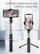 40" retractable selfie stick tripod with wireless remote and 360° rotation. Stable anti-shake design ideal for travel, vlogs, live streaming, iPhone & Android.