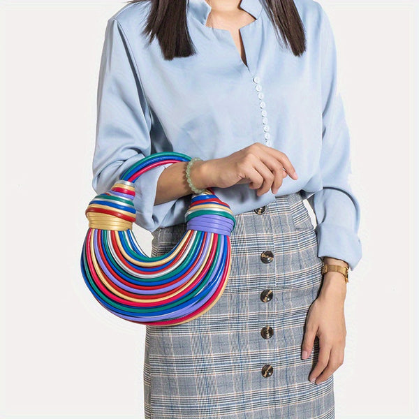 Women’s Elegant Woven Handbag – Lightweight Beaded Accent Bag for Daily Use, Work, Travel & Casual Outfits goobingoo