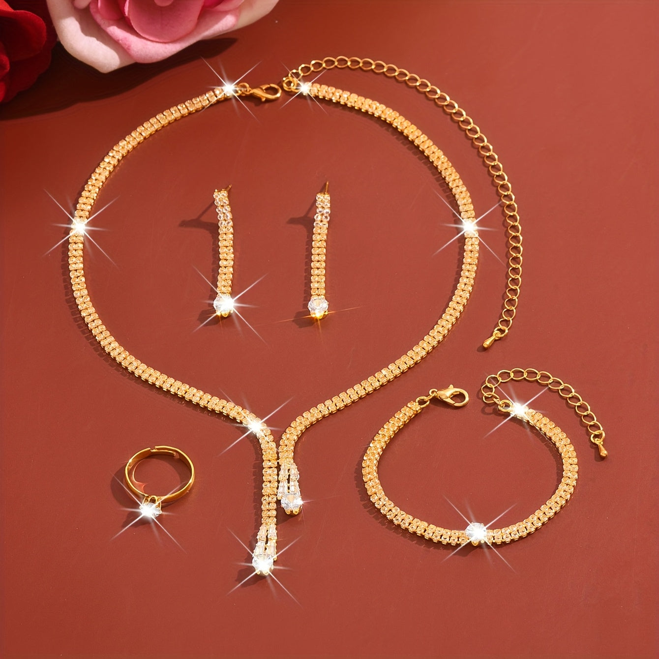 Bridal Zirconia Jewelry Set – Sparkling Necklace, Earrings, Bracelet & Ring, Elegant Wedding Accessories for Brides goobingoo