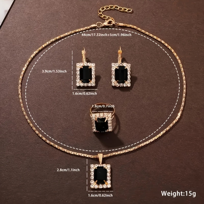 Women’s Jewelry & Watch Set, 5-Piece Green Gold Bracelet, Necklace, Earrings, Ring & Quartz Watch goobingoo
