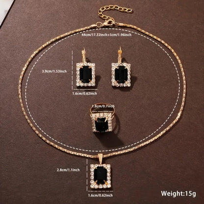 Women’s Jewelry & Watch Set, 5-Piece Green Gold Bracelet, Necklace, Earrings, Ring & Quartz Watch goobingoo