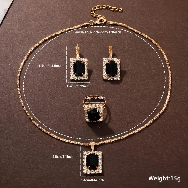 Women’s Jewelry & Watch Set, 5-Piece Green Gold Bracelet, Necklace, Earrings, Ring & Quartz Watch goobingoo