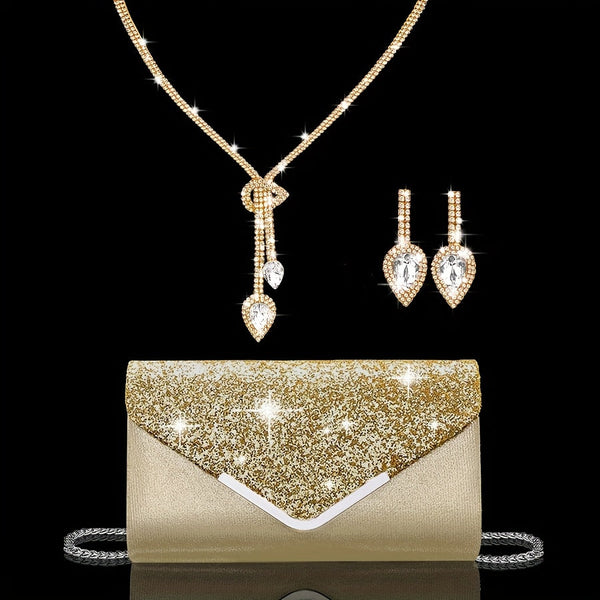 Women’s Evening Clutch Purse, Gold Formal Handbag with Detachable Strap & Magnetic Closure goobingoo