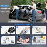 6000PA Cordless Car Vacuum Cleaner – Handheld Portable with 2000mAh Battery & 5 Accessories