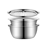 3PC Stainless Steel Kitchen Prep Set ? Bowl, Strainer & Grinder Combo with Drain System
