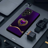 Matte Black Heart-Shaped Tempered Glass Case – Compatible with Samsung Galaxy S24 Series & Previous Models