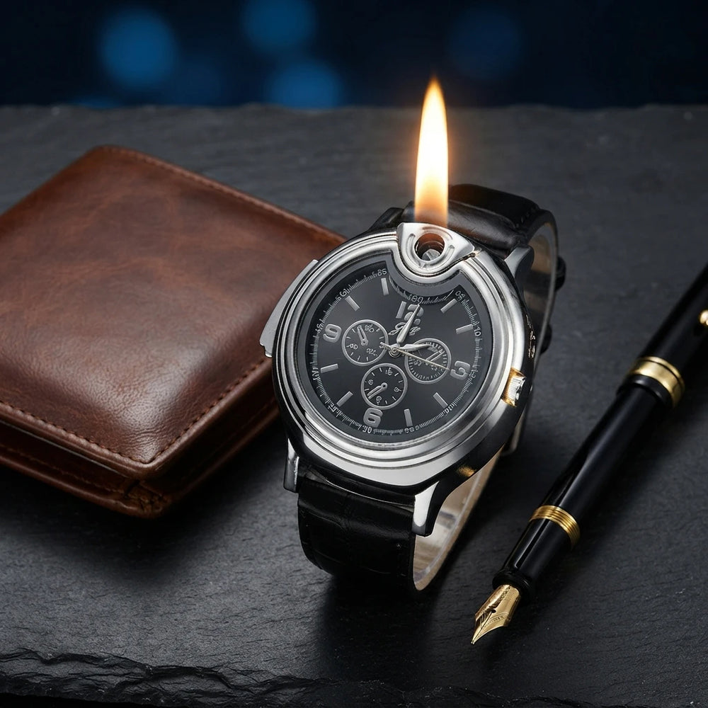 goobingoo, watch lighter, usb lighter, rechargeable lighter, quartz watch, flameless lighter, men multi tool watch, creative novelty gift, cigarette lighter watch, tactical style watch goobingoo