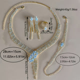 Women’s 4pcs Imitation Crystal Jewelry Set – V-Style Tassel Necklace, Dangle Earrings, Bracelet & Ring, Retro Elegant Party Accessories