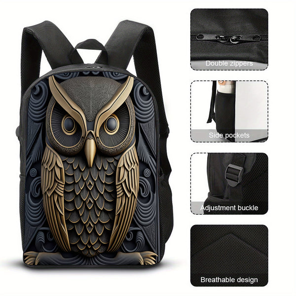 1pc Elegant Owl Pattern Backpack | Fashion Print 16-inch, Adjustable Shoulder Strap, Large Capacity Laptop Backpack, Unisex, Suitable for Outdoor Leisure and Daily Commute, Perfect Christmas Gift goobingoo