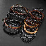 13-Piece Wooden Bead & Leather Bracelet Set
