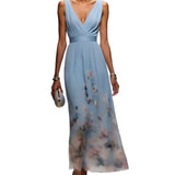 goobingoo Premium Floral V-Neck Maxi Dress - Elegant Ombré Printed Evening Gown