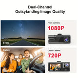 Dual Dash Cam Front and Inside 1080P 720P – 170 Wide Angle with Night Vision & Parking Monitor