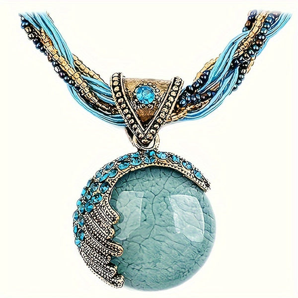 Bohemian Turquoise Pendant Necklace, Women’s Vintage Twisted Rope Chain Jewelry goobingoo