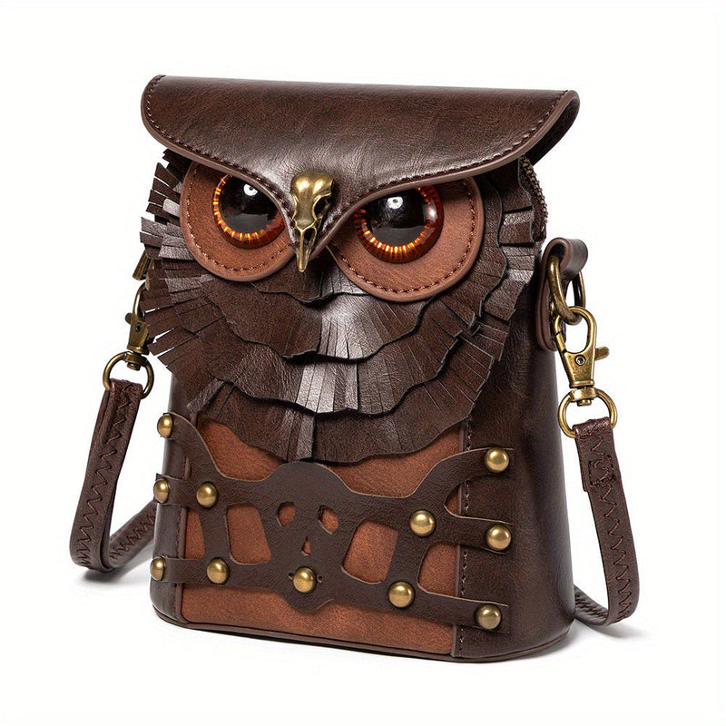 Women’s Medieval Steampunk Owl Mini Crossbody Bag – Studded Buckle Shoulder Bag for Renaissance Fairs