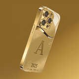 High-End Business Fashion Gold-Plated Tempered Glass Phone Case – Straight-Edge Minimalist Design (iPhone Compatible)