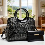 Women’s floral embossed handbag set with detachable, adjustable strap. Large capacity shoulder and tote bags for commuting, daily use, and stylish gifting.