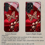 Elegant butterfly & pearl rose Samsung phone case. Slim, protective design for S9+ through S25 series. Stylish, lightweight, and perfect for gifting.