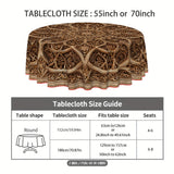 Round Mandala Table Cover – Golden & Brown Beige Fabric Tablecloth, Durable & Easy-to-Clean, Perfect for Christmas, Thanksgiving & Festive Dining
