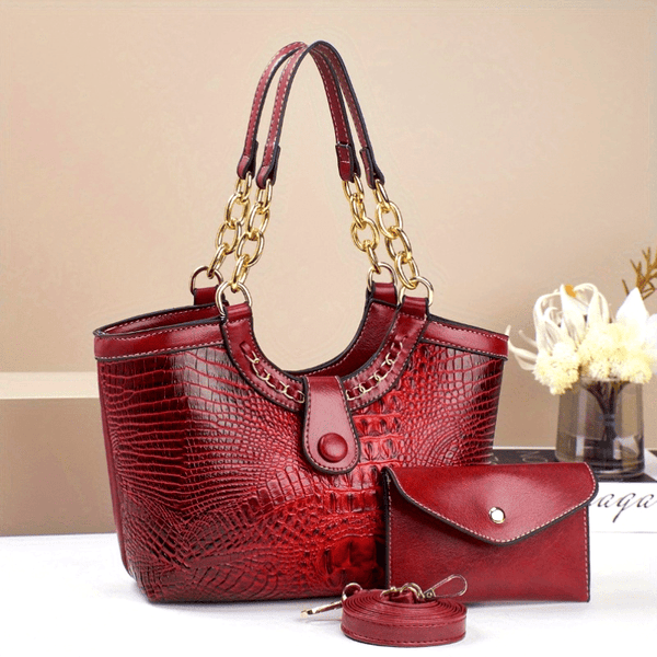 2pcs PU crocodile embossed women’s bag set. Versatile shoulder and crossbody bags with premium hardware, perfect for gifts, daily use, or travel. goobingoo
