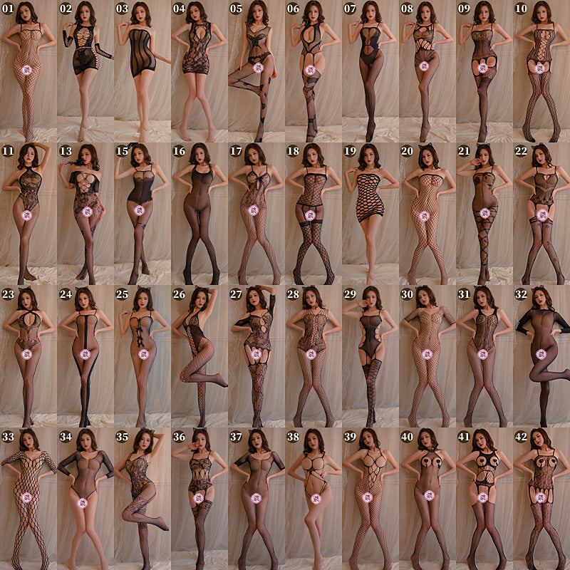 Women Sheer Lingerie Set Fishnet Bodysuit with Stockings