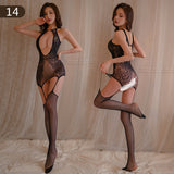 Women Sheer Lingerie Set Fishnet Bodysuit with Stockings