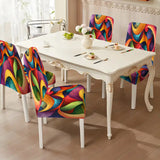 2/4/6pcs Abstract Rainbow Stretch Dining Chair Covers – Colorful Printed Polyester Slipcovers, Elastic & Machine Washable for Home, Hotel & Events