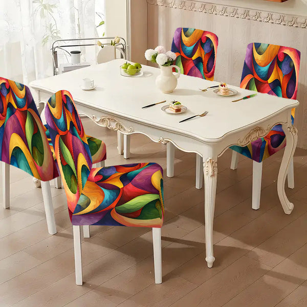 2/4/6pcs Abstract Rainbow Stretch Dining Chair Covers – Colorful Printed Polyester Slipcovers, Elastic & Machine Washable for Home, Hotel & Events goobingoo