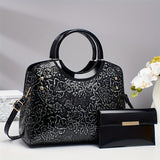 Golden Floral Wedding Handbag - Black Clutch with Removable Strap