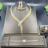 Women’s 4pcs Imitation Crystal Jewelry Set – V-Style Tassel Necklace, Dangle Earrings, Bracelet & Ring, Retro Elegant Party Accessories