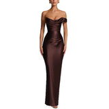 goobingoo Off-Shoulder Satin Bodycon Dress