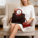 Women’s floral embossed handbag set with detachable, adjustable strap. Large capacity shoulder and tote bags for commuting, daily use, and stylish gifting.
