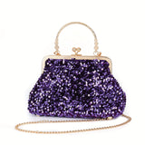 Purple Sequin Evening Clutch & Jewelry Set - 5pc