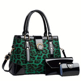 3pcs Women’s Handbag Set – Large Capacity Leopard Print Bags with Adjustable Crossbody & One-Shoulder Straps, Work, Party & Christmas Gift Set