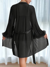 European & American Women’s Sexy Lace Nightgown – Elegant Halter Dress with Mesh Outer Robe, Solid Color Homewear Set