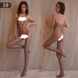 Women Sheer Lingerie Set Fishnet Bodysuit with Stockings