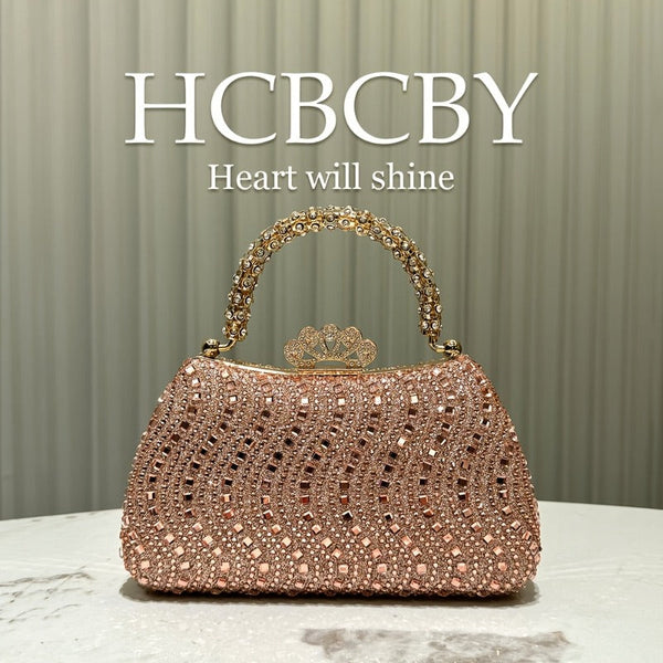 Women’s Glossy Evening Clutch Bag – Luxury Shiny Handheld Purse with Crossbody Chain & Wrist Strap, Wedding Party Dinner Handbag goobingoo