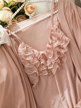 Women’s Sexy Lace See-Through Pajama Set – V-Neck with Flared Sleeves, Romantic Nightwear & Charming Homewear for Intimate Occasions