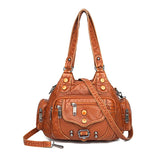 Women’s Rivet Washed Crossbody Bag – Soft Single-Shoulder Handbag with Large Capacity, Multi-Layer Design, Casual & Travel Bag