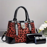 3pcs Women’s Handbag Set – Large Capacity Leopard Print Bags with Adjustable Crossbody & One-Shoulder Straps, Work, Party & Christmas Gift Set