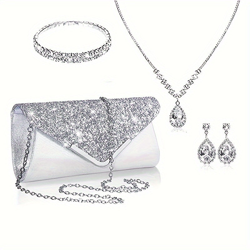 Sequin Evening Clutch & Jewelry Set - 4pc